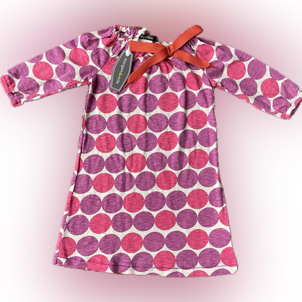 NWT Morgan & Milo Shoelace Dress Pink & Purple Dot Easy Casual Dress Size 4